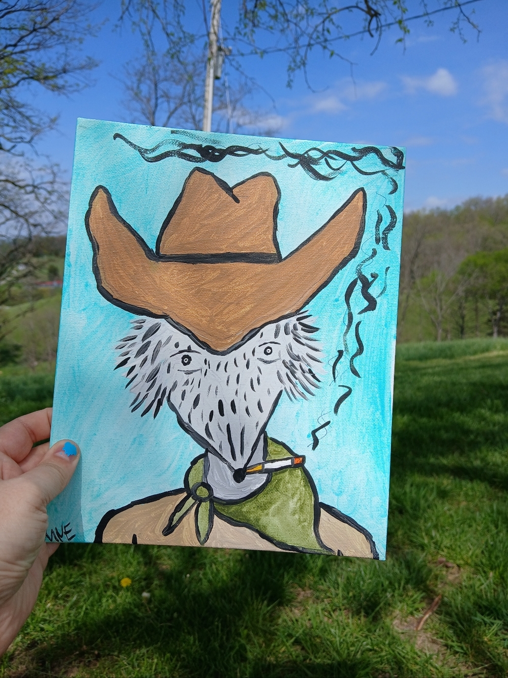 Cowboy Possum Painting Folk Art